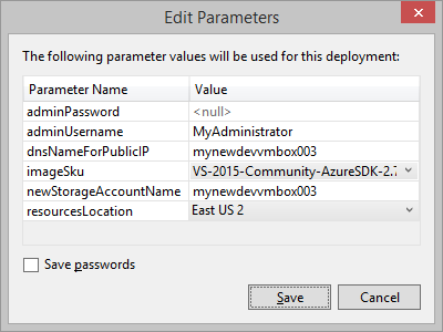 Deployment parameters