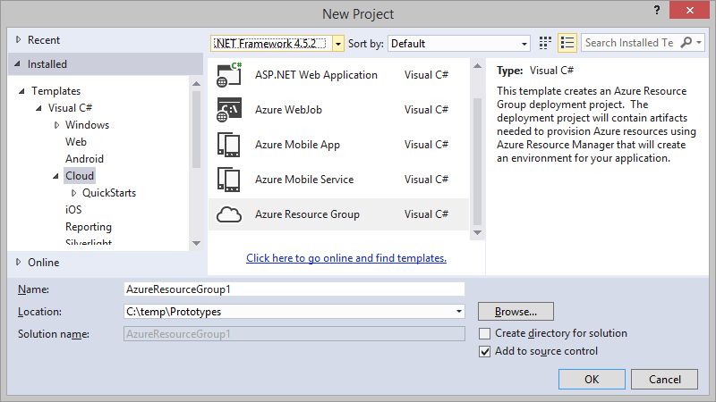 Create Azure Resource Group project