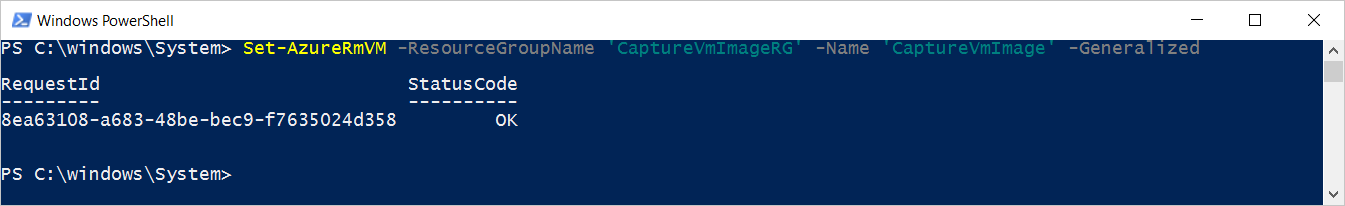 After Set-AzureRmVM Generalize Call