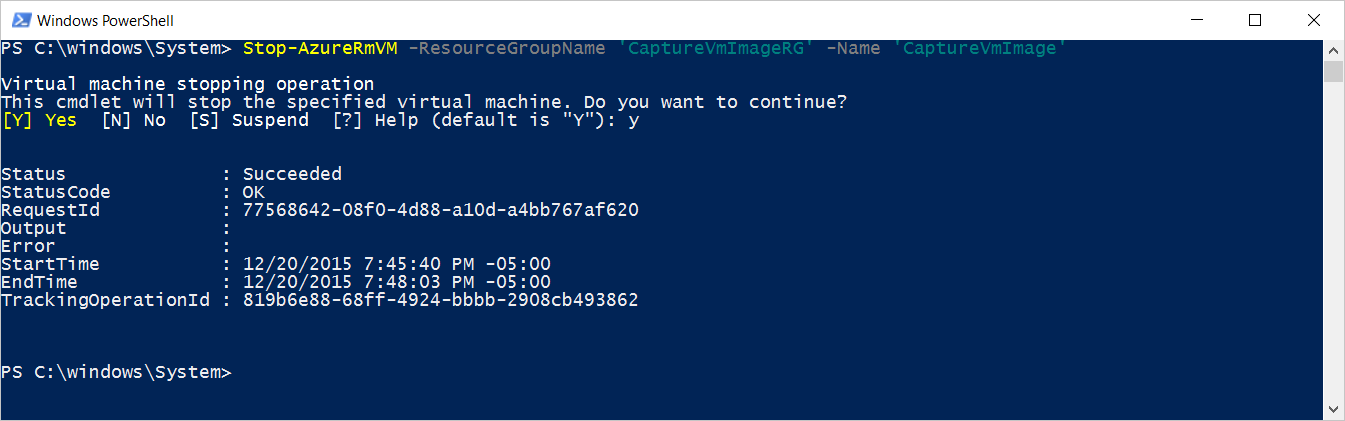 After Stop-AzureRmVM Call