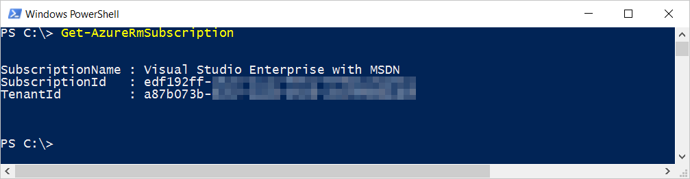 Get TenantId using Get-AzureRmSubscription