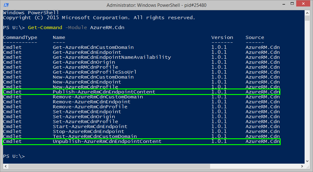List of available commands in v1.0.1 of AzureRM.Cdn
