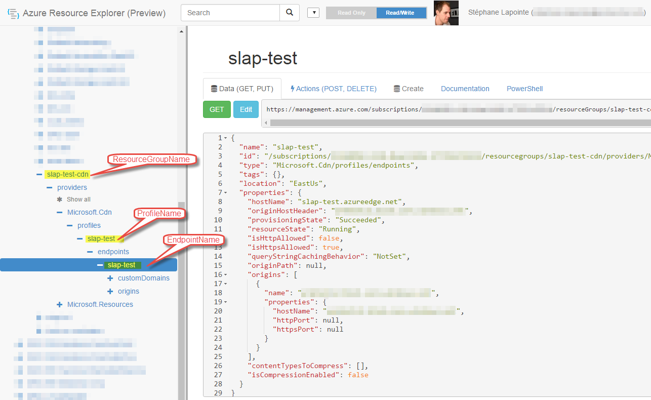 CDN profiles and endpoints in Azure Resource Explorer